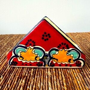 Vintage Mexican Glazed Ceramic Napkin or Letter Holder